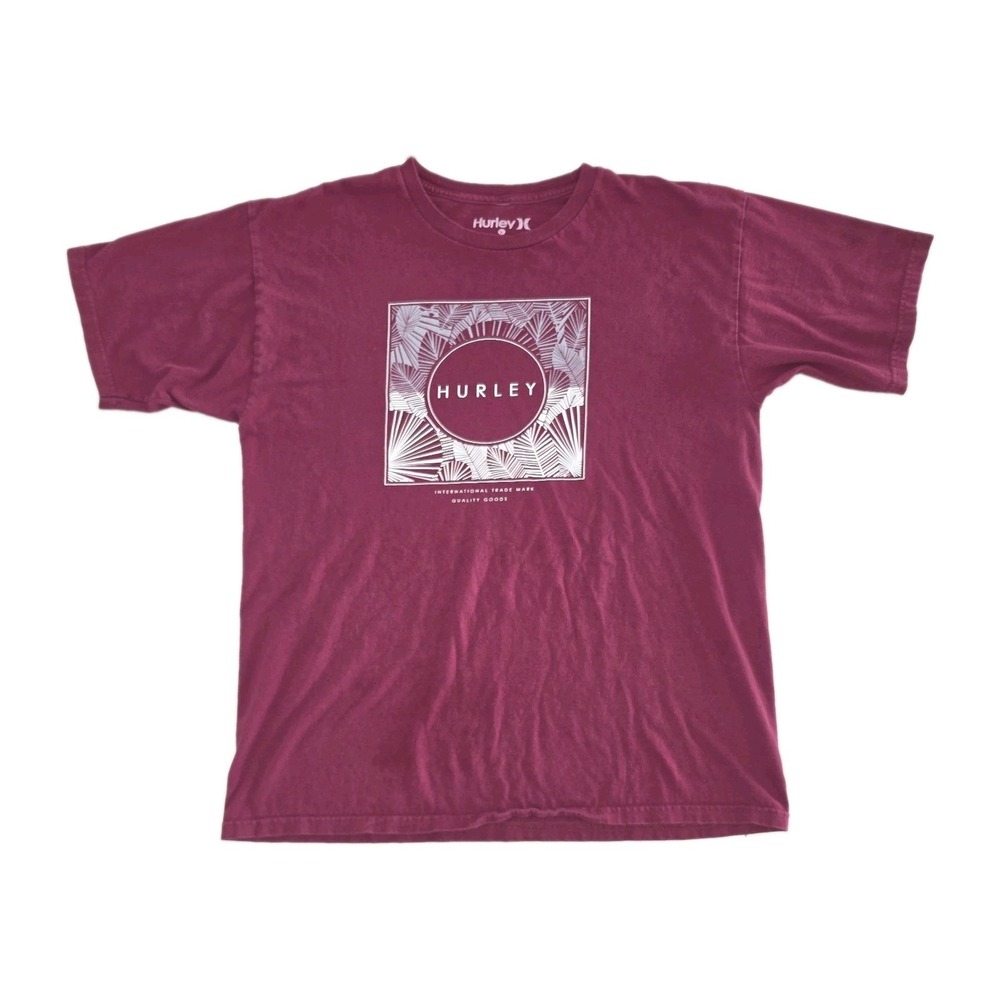 Hurley Surf Quality Burgundy Short Sleeve Cotton Logo T-Shirt Men's L